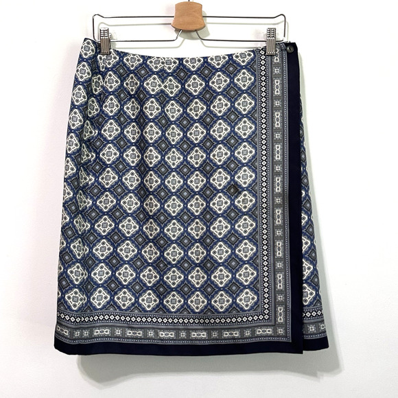 Talbots Skirt 12 Petite Silk Vintage Medallion Scarf Print Lined Wrap Skirt Work - Picture 1 of 7